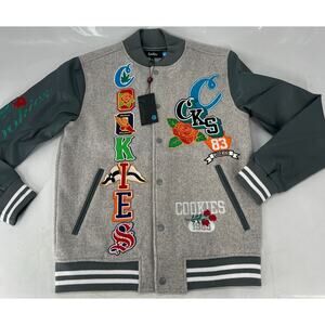 Cookies SF Pack 12 Letterman Varsity Jacket Ash Mens S Leather Sleeves, Patches